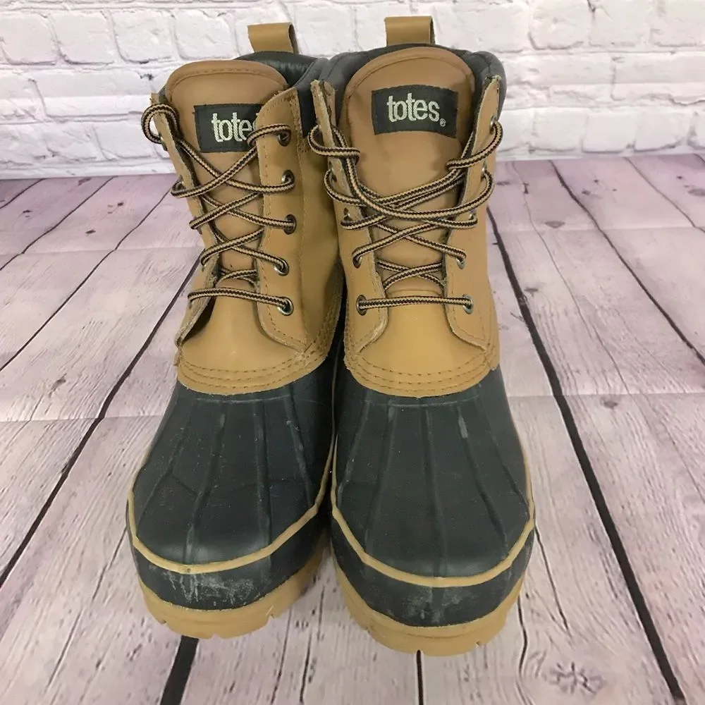 Men's Totes Duck Boot Navy Blue with Leather Upper Waterproof Lug Sole Size 9